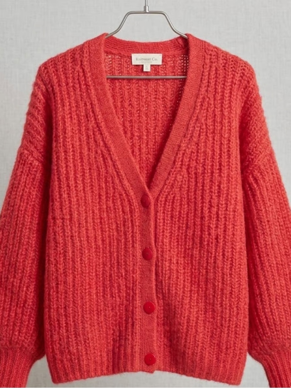 Knitworks Coral Orange Ribbed V-Neck Button Cardigan